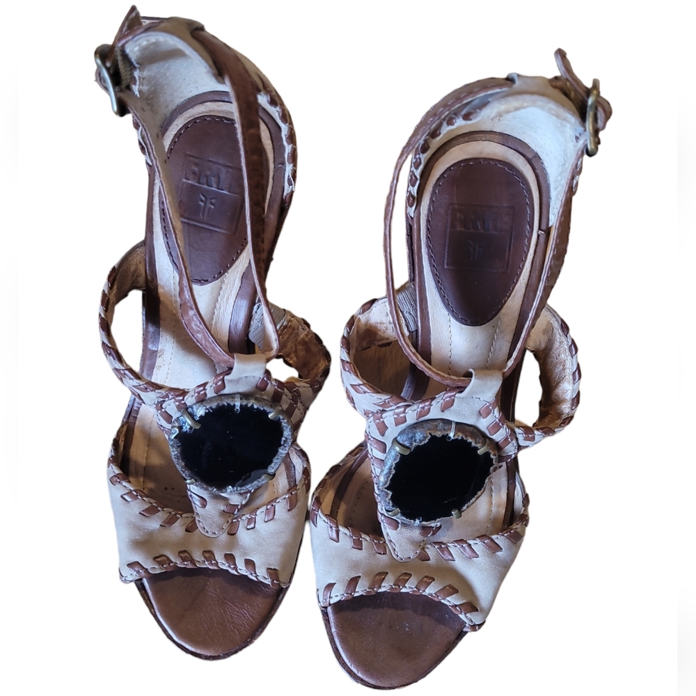 Frye Pepper Agate Stone Brown Wedges Platform Shoes Size 7 - Picture 6 of 13